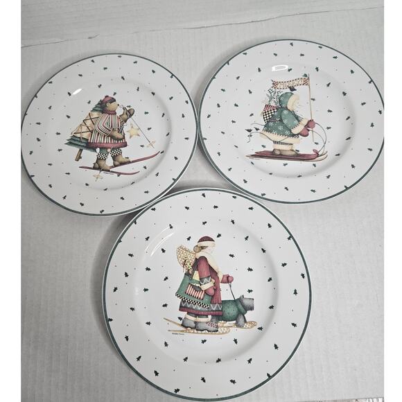 Sakura Debbie Mumm "Sledding Characters" stoneware 8.25" salad dessert lunch - Picture 2 of 9